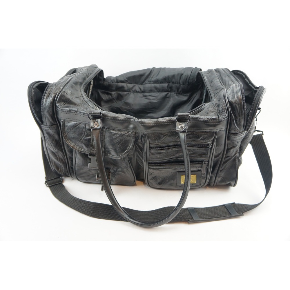 GC‎ Pioneer Express Black Patchwork Leather Duffel Bag Travel Weekender Carry On